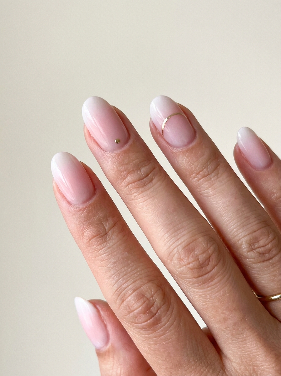 Babyboomer mit Gold Micro Detail als Babyboomer Nägel Ideen Inspiration 2026